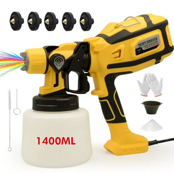 Fixdono Paint Sprayer 800W HVLP High Power Electric Spray Paint Gun with 1400ml Container, 5 Copper Nozzles & 3 Patterns, Spray Gun for Furniture, Walls, House Painting