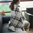 thumbnail image 4 of maskred British Style Winter Split Shawl For Women – Exquisite Craft Delicate Pattern Wide Coverage Wrap Gray grid 100*140cm, 4 of 6