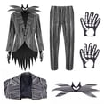thumbnail image 2 of Disfraz de Jack Skellington para cosplay de Navidad, disfraz de esqueleto de película de terror, uniforme negro a rayas, disfraz para fiesta de carnaval y Halloween, 2 of 5