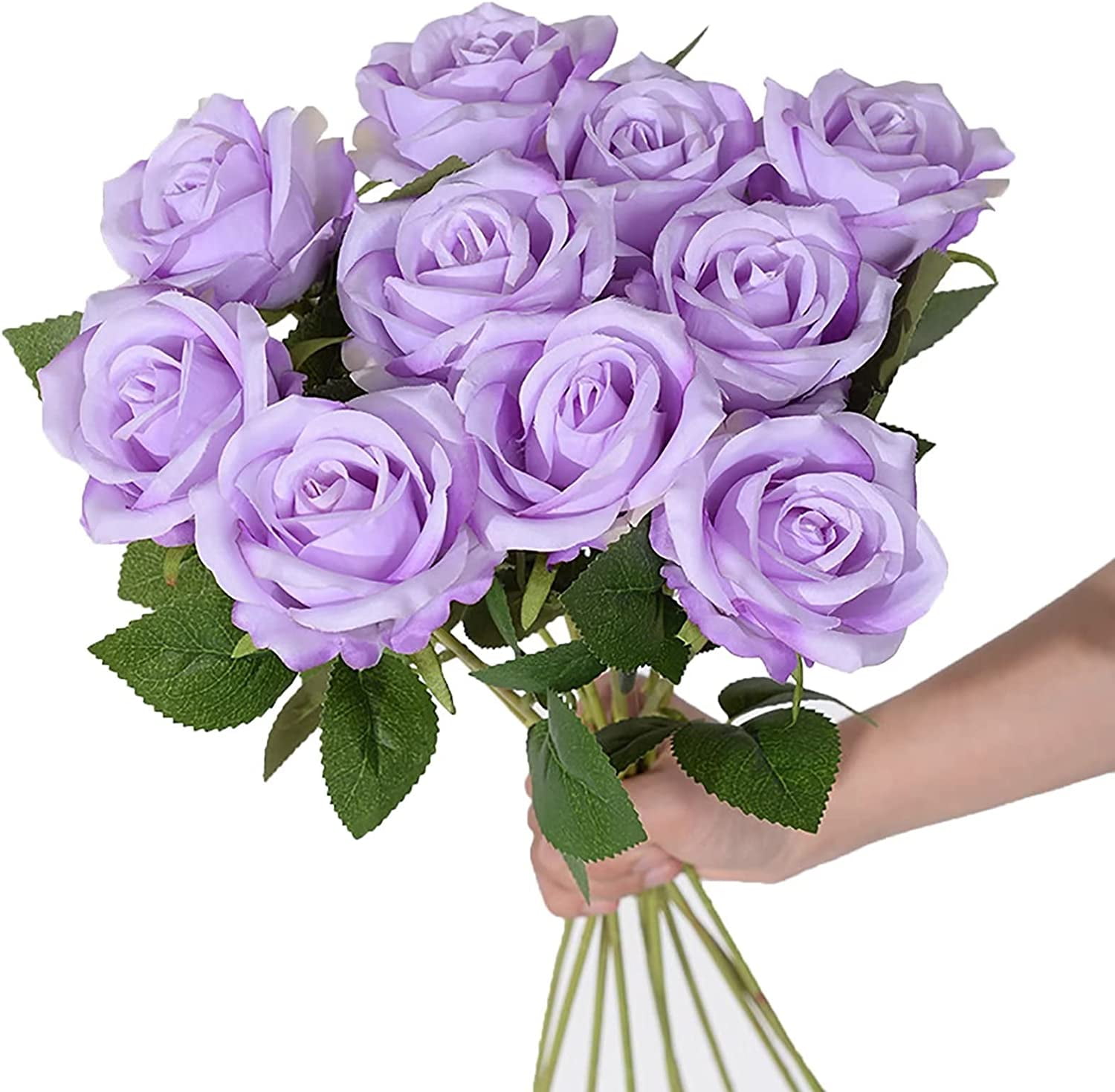 10PCS Artificial Purple Roses Flowers Long Stem Silk Flowers Real