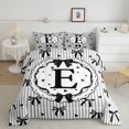 thumbnail image 2 of spefrowx Black Monogram E Full Size Comforter Sets for Kids, Kawaii Bowknot Stripe Love Heart Bedding Comforter Set, Black Reversible, 3pcs, 1 Comforter and 2 Pillowcases, 2 of 6