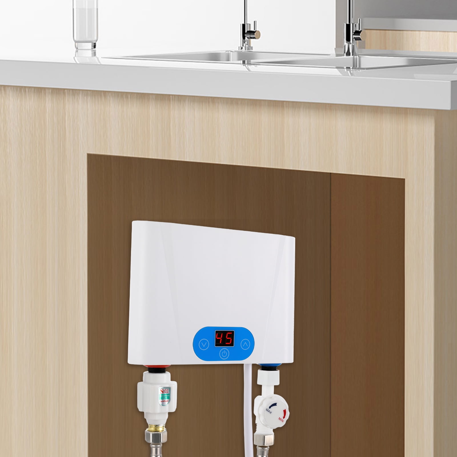 Miumaeov 220V 5.5KW Mini Electric Tankless Water Heater Instant Hot Water Heater with Touch Control for Sink Wall Mounted