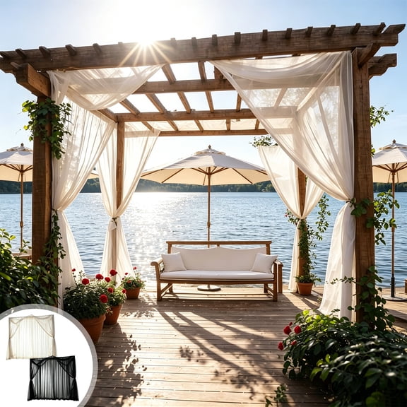 Ouuluon Outdoor Curtains, Waterproof Breathable Patio Curtains, 8x8in Black Outdoor Curtain for Patio Porch Gazebo Pergola Garden Balcony