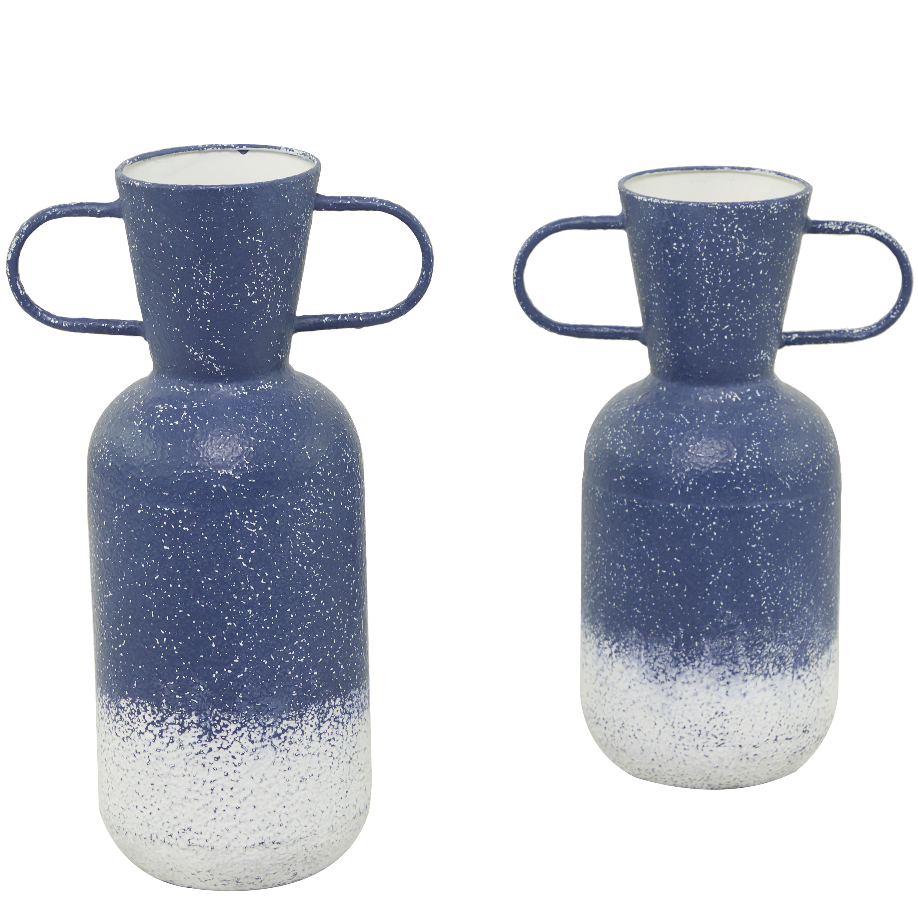DecMode 17", 15"H Blue Metal Vase with Handles, Set of 2