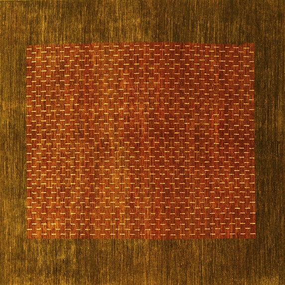 Ahgly Company Machine Washable Indoor Square Abstract Yellow Contemporary Area Rugs, 5' Square