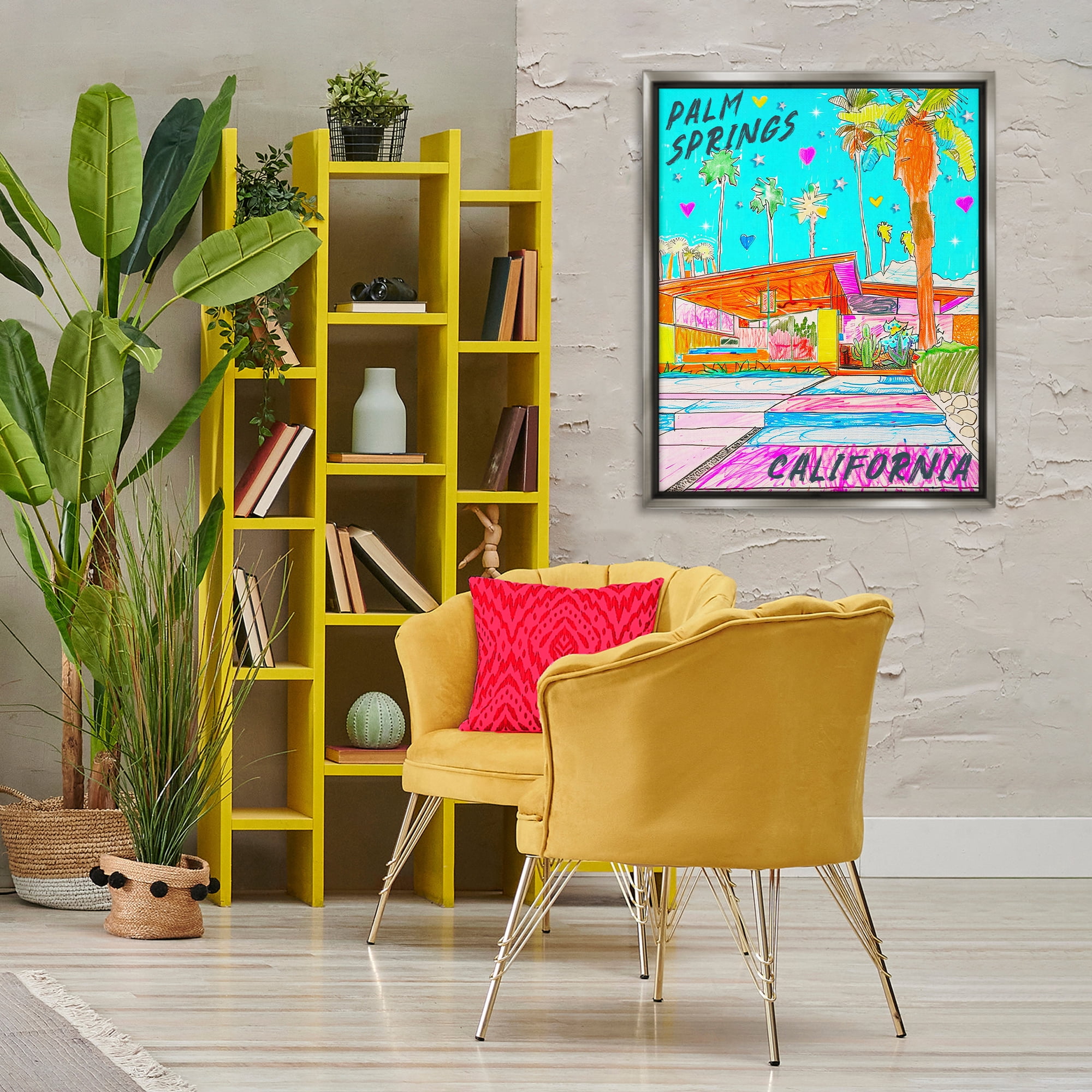 Stupell Industries Palm Springs Villa Doodle Cities & Countries Painting Gray Floater Framed Canvas Art Print Wall Art, 25 x 31