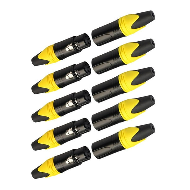 5 pares de 3 conectores XLR macho y hembra, adaptador de cable de micrófono, amarillo