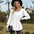 thumbnail image 5 of SWSMCLT Women's High Shirt Long Sleeve Top Ruched Blouse Fashion Babydoll Scoop Neck Date Night Fall Winter White XX-Large, 5 of 5