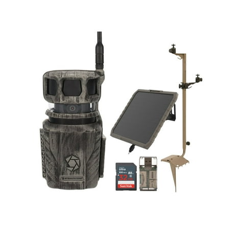 Stealth Cam Revolver 36MP Pro 360 Degree Cellular Trail Camera Bundle with Mounting Post Solar Battery 32GB Memory Card (4 Items)