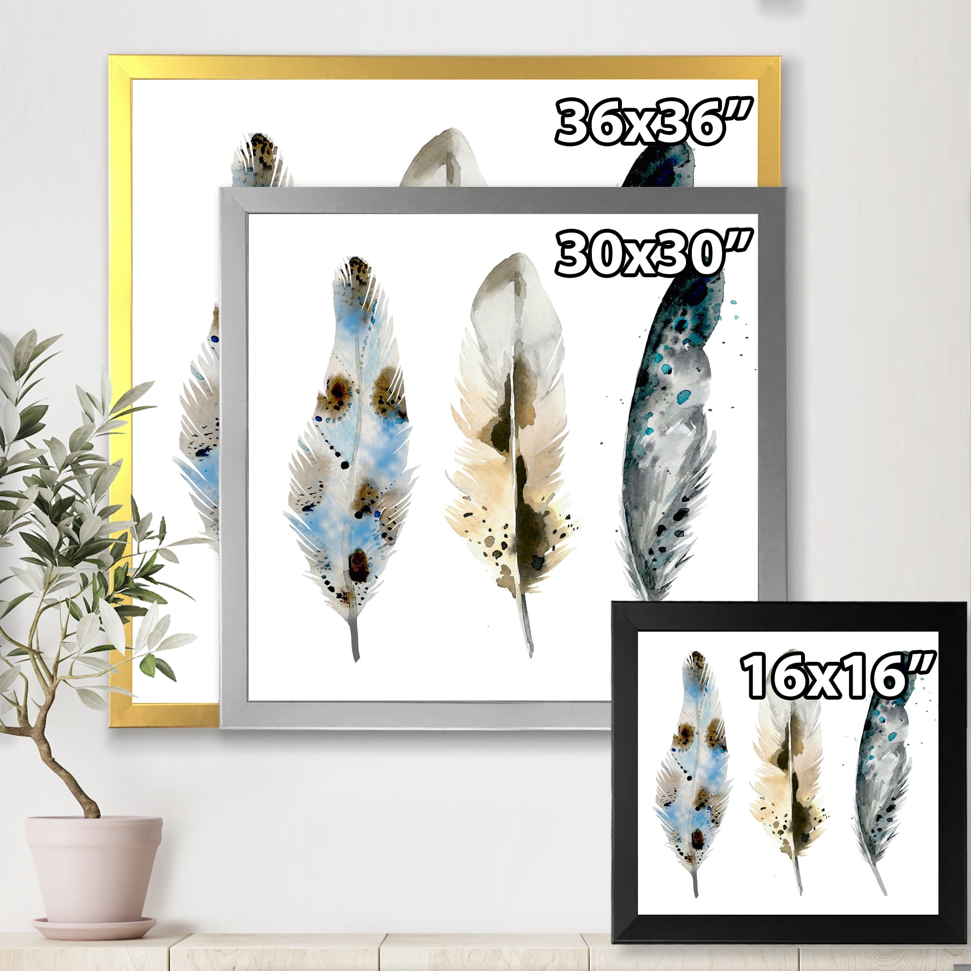 Designart 'Colourful Boho Art Feathers V' Bohemian & Eclectic Framed Art Print