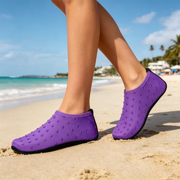 Domuza Unisex Quick Dry Water Shoes, Flexible Barefoot Aqua Socks with Grip Pattern, Non-Slip Lightweight Footwear for Swimming Beach Pool Yoga Surfing Cruise and Outdoor Activities Purple 7(EU-38)
