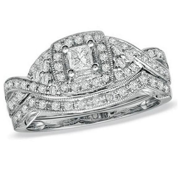 Fancy Antique Matching wedding Ring set 1 Carat Princess Cut Diamond on Gold