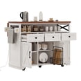 thumbnail image 6 of Oufan 46.5" Kitchen Island with Drop Leaf, Retro Rolling Bar Cart with 3 Drawers & 3 Barn Doors, Internal Iron Shelf & Drape of Beads, Storage Dining Table for Kitchen, 6 of 11