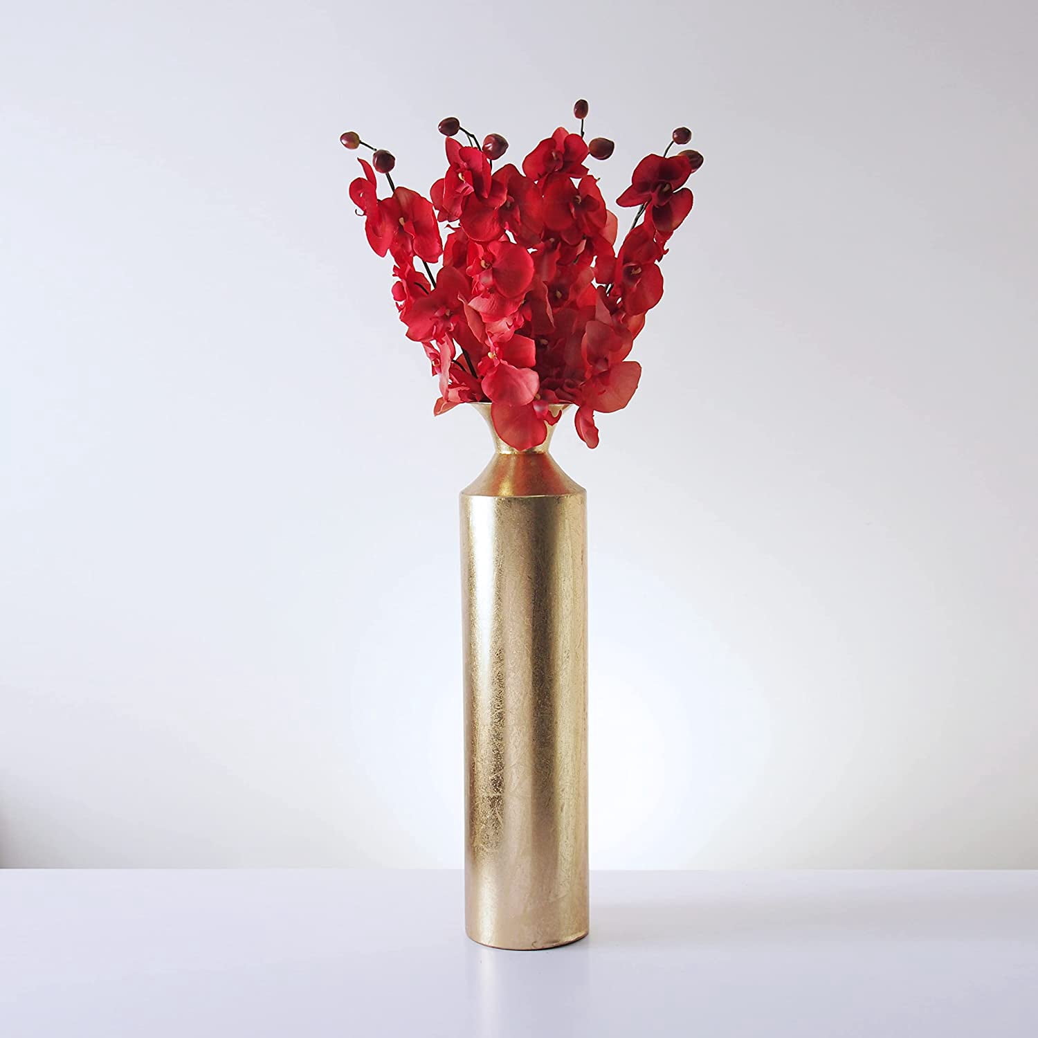 Hosley Decorative Gold Metal Tall Floor Vase 21.75" High w/Set of 6 ...