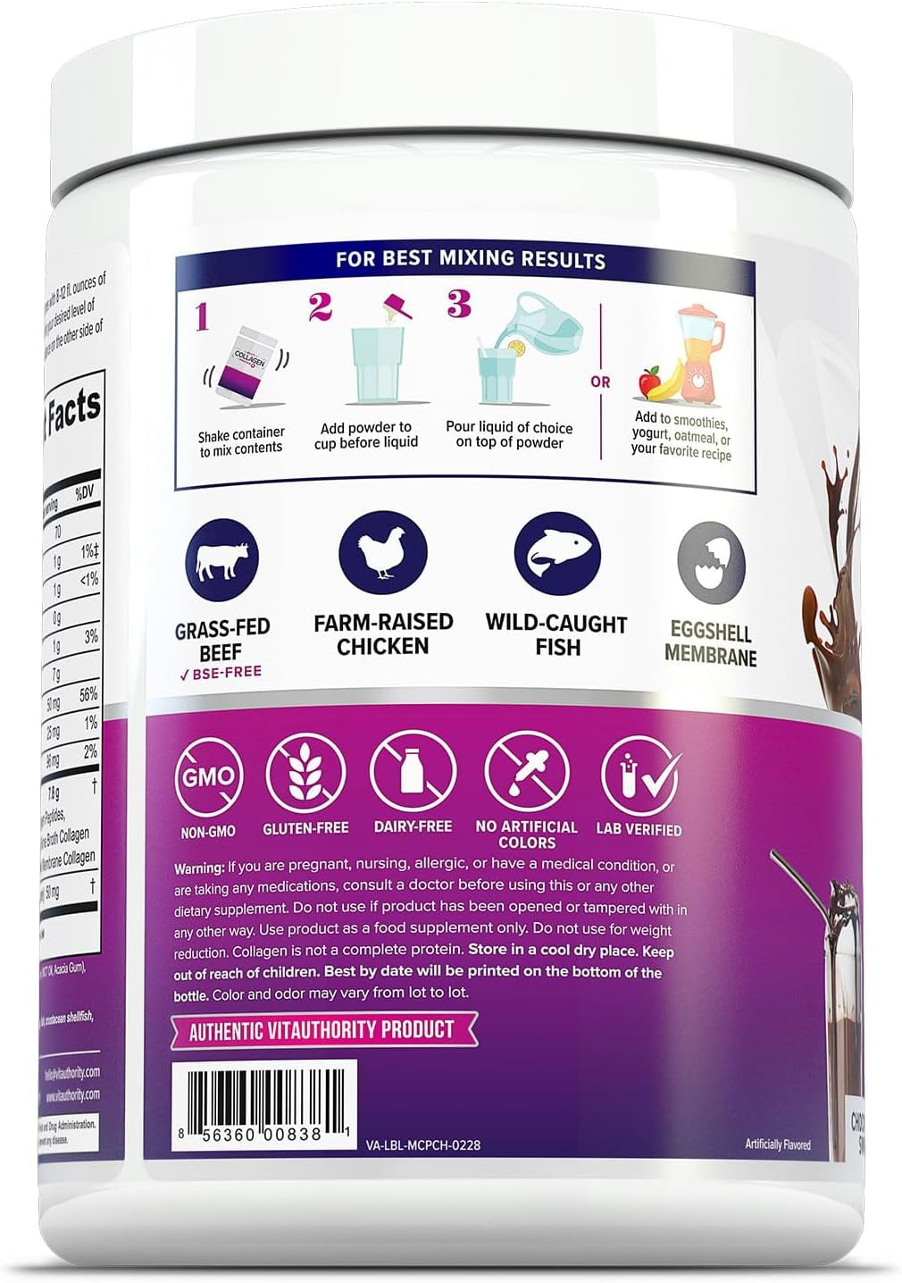 Vitauthority Multi Collagen Peptides Hydrolyzed Protein Powder, Peach Mango, 10 oz