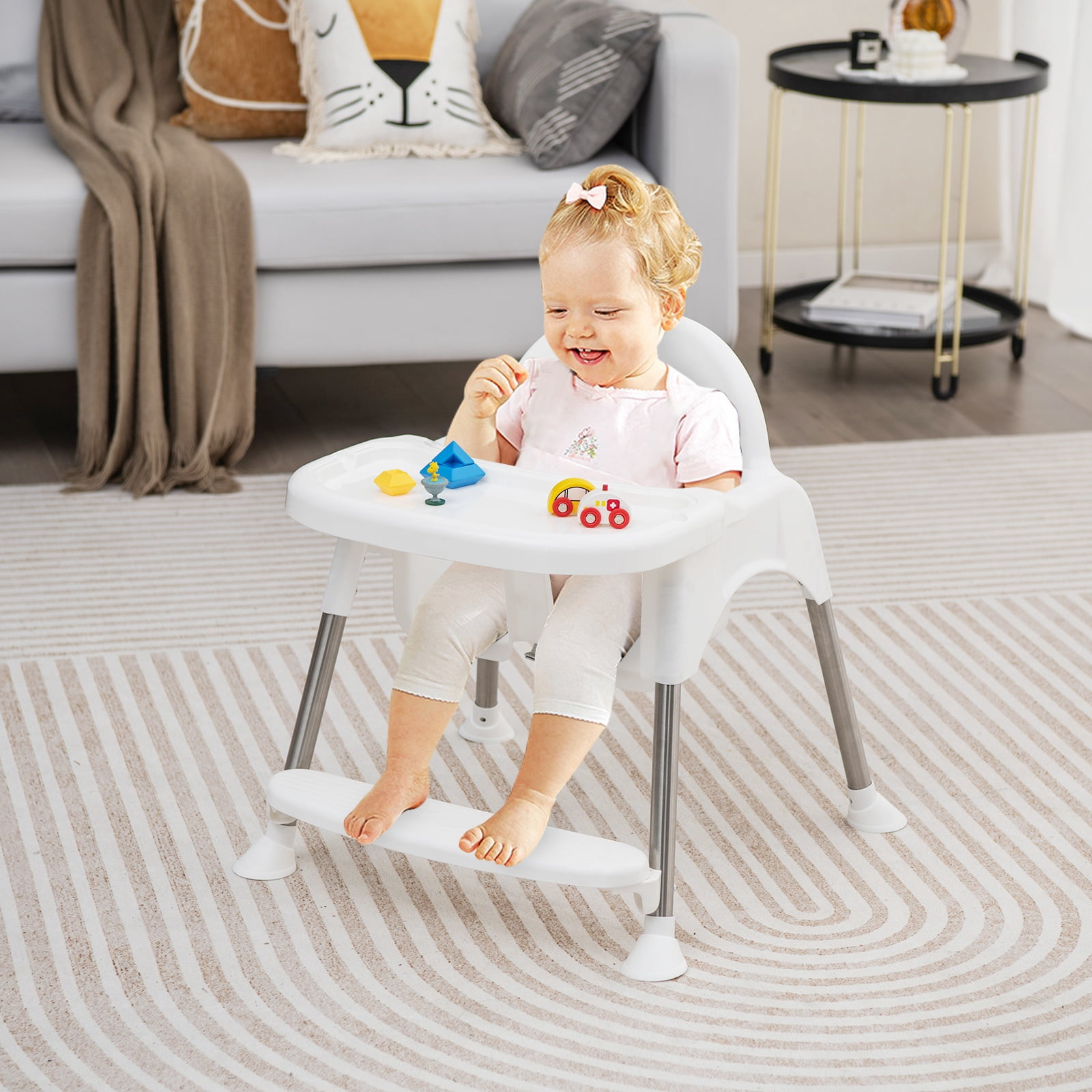 Infans 4-in-1 Convertible Baby High Chair Feeding w/ Removable Double Tray& Footrest