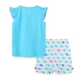thumbnail image 4 of Toddler Baby Girl Clothes Set Cartoon Print Tops and Shorts with Pockets Trendy Round Neck Cute 2 Piece Outfits Sky Blue,4Y, 4 of 5