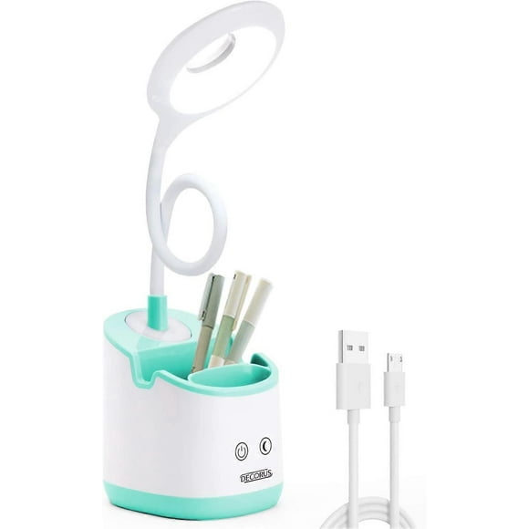 Desk Lamp Kids with Night Light LED USB Rechargeable Table Lamp Dimmable Eye-Caring Cute Study Computer Lamp for Home Office Dorm, Flexible Gooseneck,