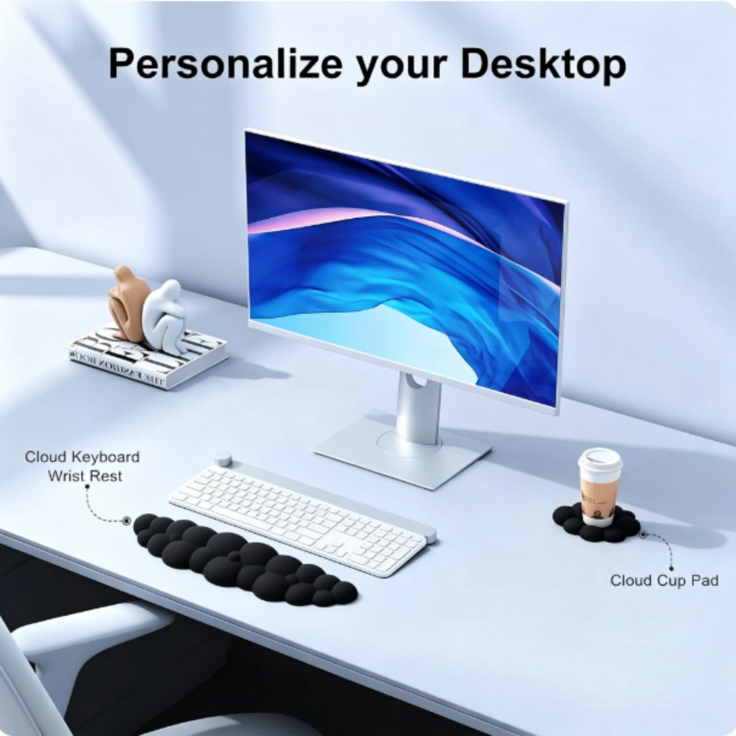 Cloud Mouse Pad with Wrist Rest,Cloud Keyboard Wrist Rest,Mouse Pad Wrist Support,Ergonomic Keyboard Mouse Wrist Support for Typing,Gaming,Black