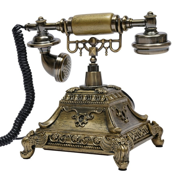 Retro Gold Rotary Dial Telephone Old Fashioned Corded Telephone Home Desk Decor