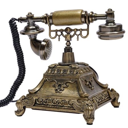 Retro Gold Rotary Dial Telephone Old Fashioned Corded Telephone Home Desk Decor