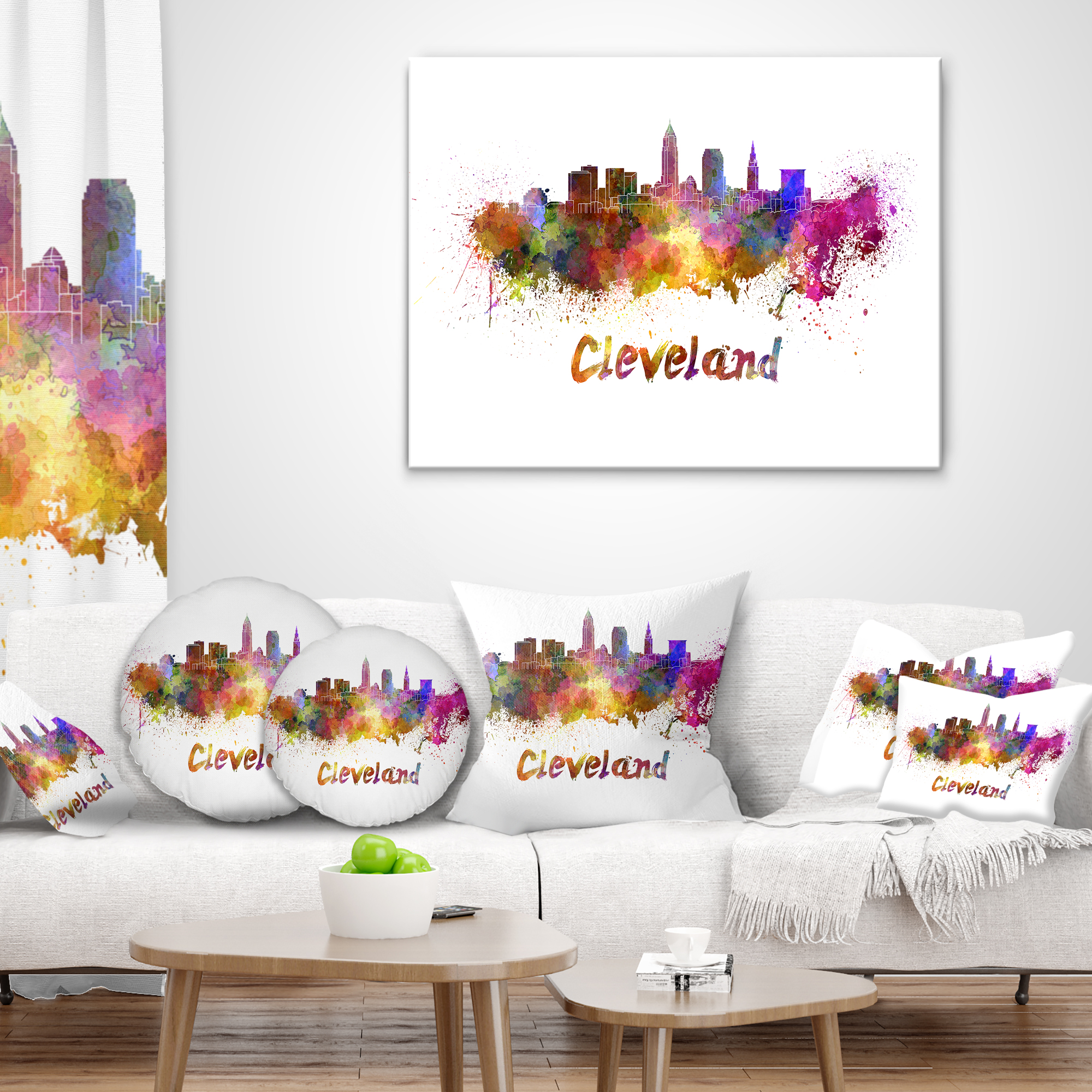 Designart Cleveland Skyline - Cityscape Throw Pillow - 18x18