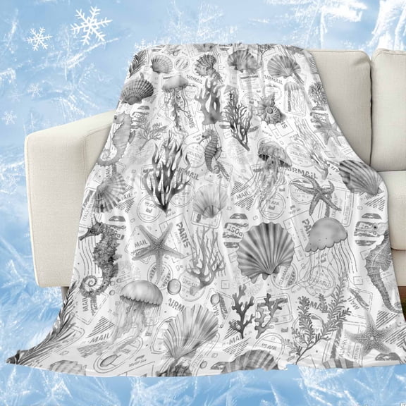 Grey Coastal Cooling Blanket, Lightweight Breathable Summer Throw Blanket with Double Sided Cold Effect,Summer Coral Shell Sea Beach Nautical Picnic Beach Blankets Bed Sheet for Hot Sleepers 30"x40"