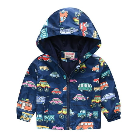 

BIZIZA Toddler Jacket Coat Long Sleeve Tops Cartoon Print Pockets Hooded Zip Up 1-6Y Chlid Baby Navy 100