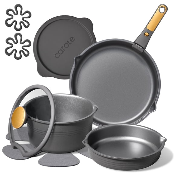 CAROTE 10-Piece Nonstick Pots and Pans Set, Kitchen Cookware Set with Detachable Handle, Induction Compatible, Dark Gray