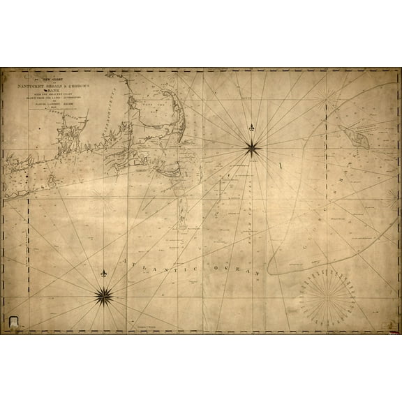 24"x36" Gallery Poster, map of Nantucket Shoals massachusetts 1813