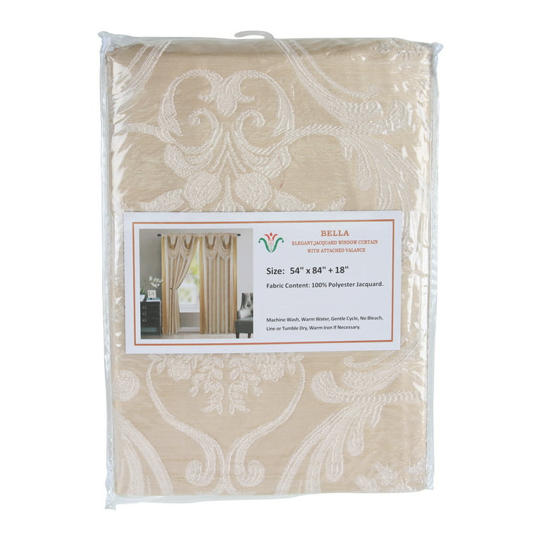  v Bella Luxury Jacquard Curtain Panel with Attached Waterfall  Valance & Scarf 54 by 84-in Light Taupe : Home & Kitchen