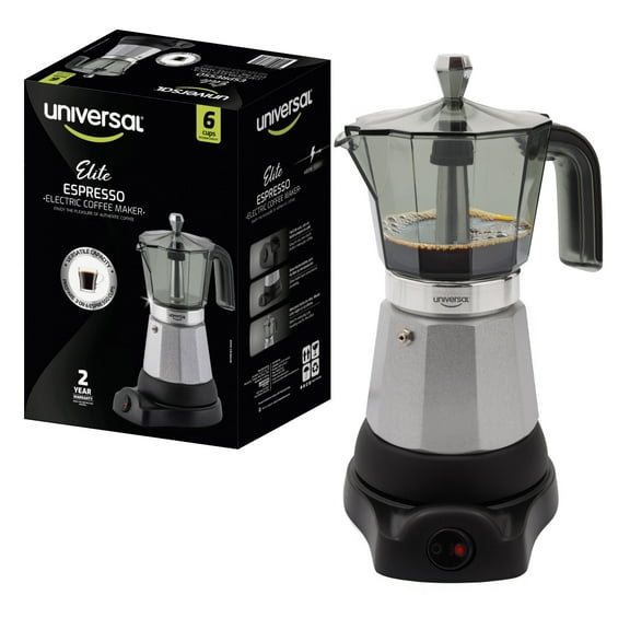 Universal Electric Moka Pot, 6-Cup Italian Coffee Maker, 480W Espresso Machine with Detachable Base, Cool-Touch Handle, and Reusable Filters