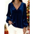 thumbnail image 2 of Women's V Neck Velvet Tops 2026 Elegant Puff Long Sleeve Blouses Loose Fit Dressy Casual Pullover Work Shirts, 2 of 3