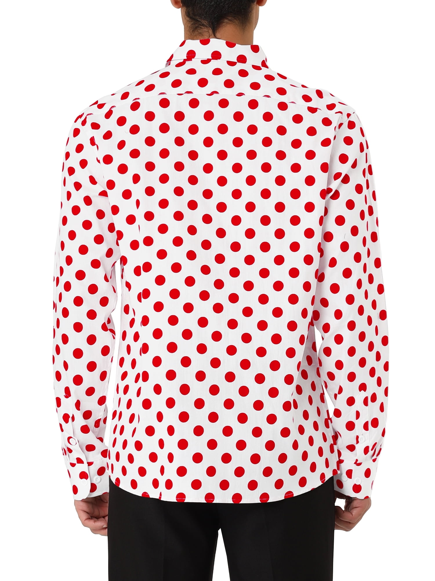 Unique Bargains Men's Long Sleeve Button Slim Polka Dots Shirt 46 Pink