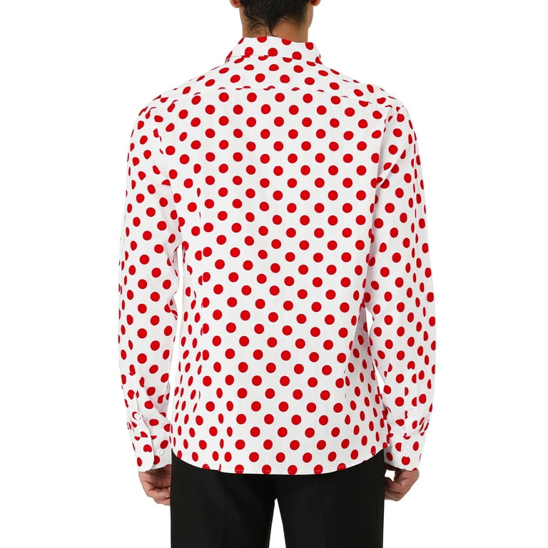 Unique Bargains Men s Long Sleeve Button Slim Polka Dots Shirt 42 Pink Walmart