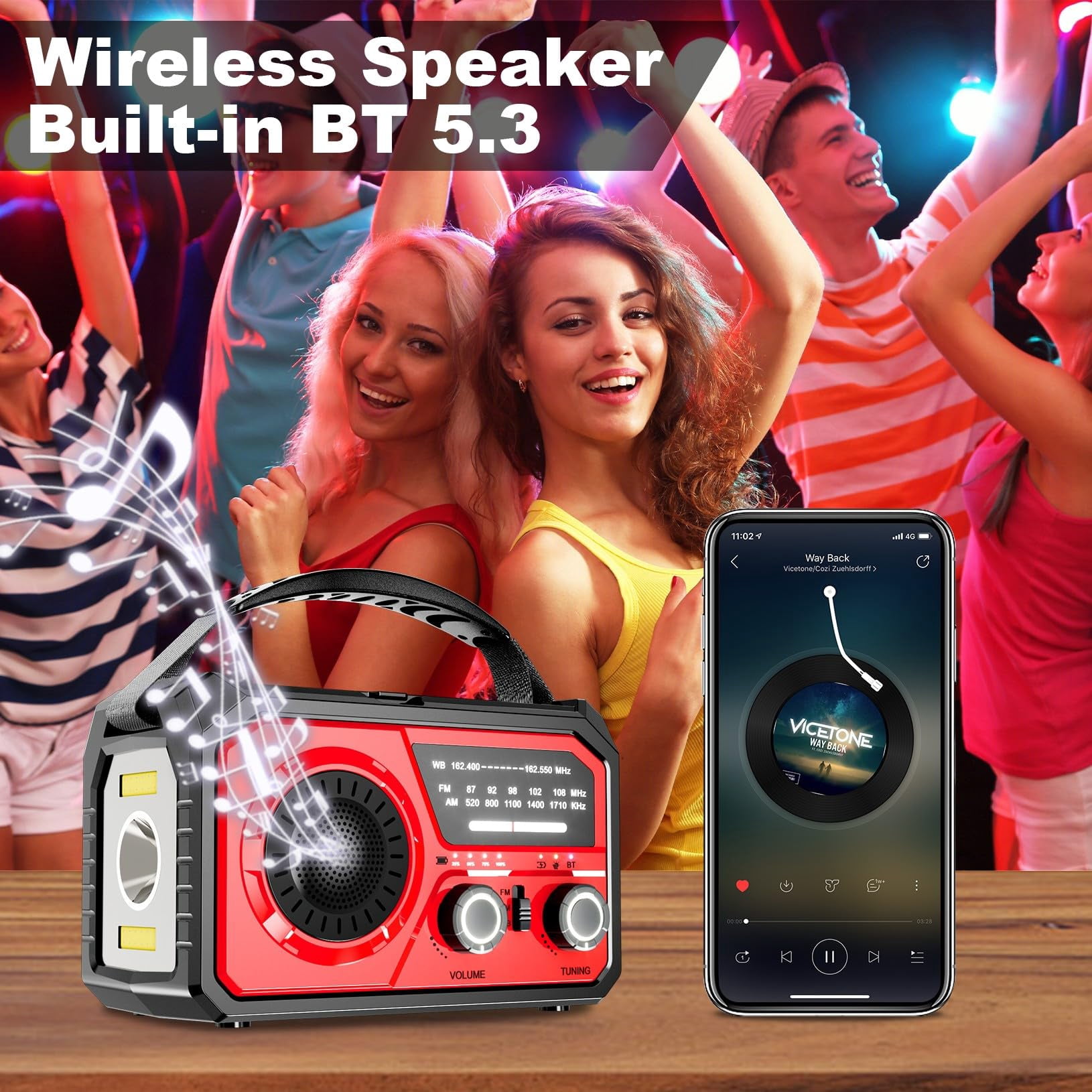 16000mah Hand Crank Emergency Weather Radio With Wireless  59200mwh Noaa Am Fm Solar Flashlight Cell Phone Reading Lamp Compass Sos For Camping And (red)