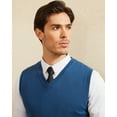 thumbnail image 4 of Kallspin Men's Sweater Vest Cotton V Neck Relaxed Fit Knit Sleeveless Pullover Sweater(Blue,Small), 4 of 9