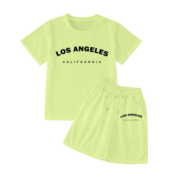 Tiijoy Toddler Girls Outfits Los Angeles Cotton Short Sleeve T-Shirt Shorts Set, Sizes 4-5