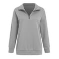 thumbnail image 4 of idosla Women's Half Zip Cropped Pullover Quarter Zipper Hoodie Stand Collar Fall Winter Casual Sweatshirt Jacket (Grey, L), 4 of 5