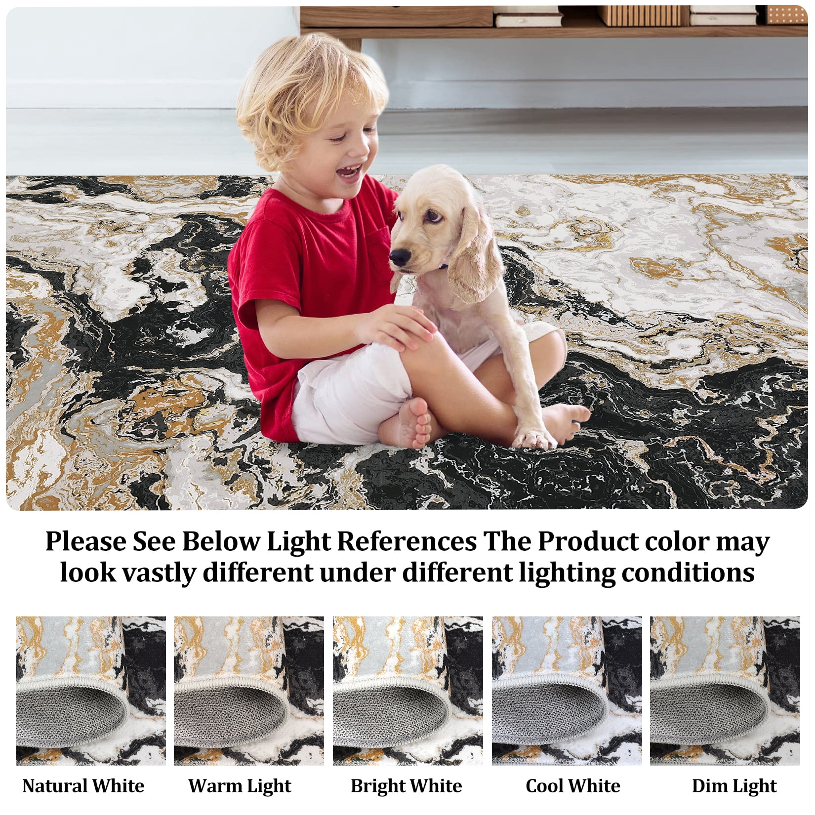 JoanKaren 6'x9' Machine Washable Abstract Area Rugs,Soft Large Modern Marble Rug for Living Room Bedroom Dining Room Office with Non Slip,Black