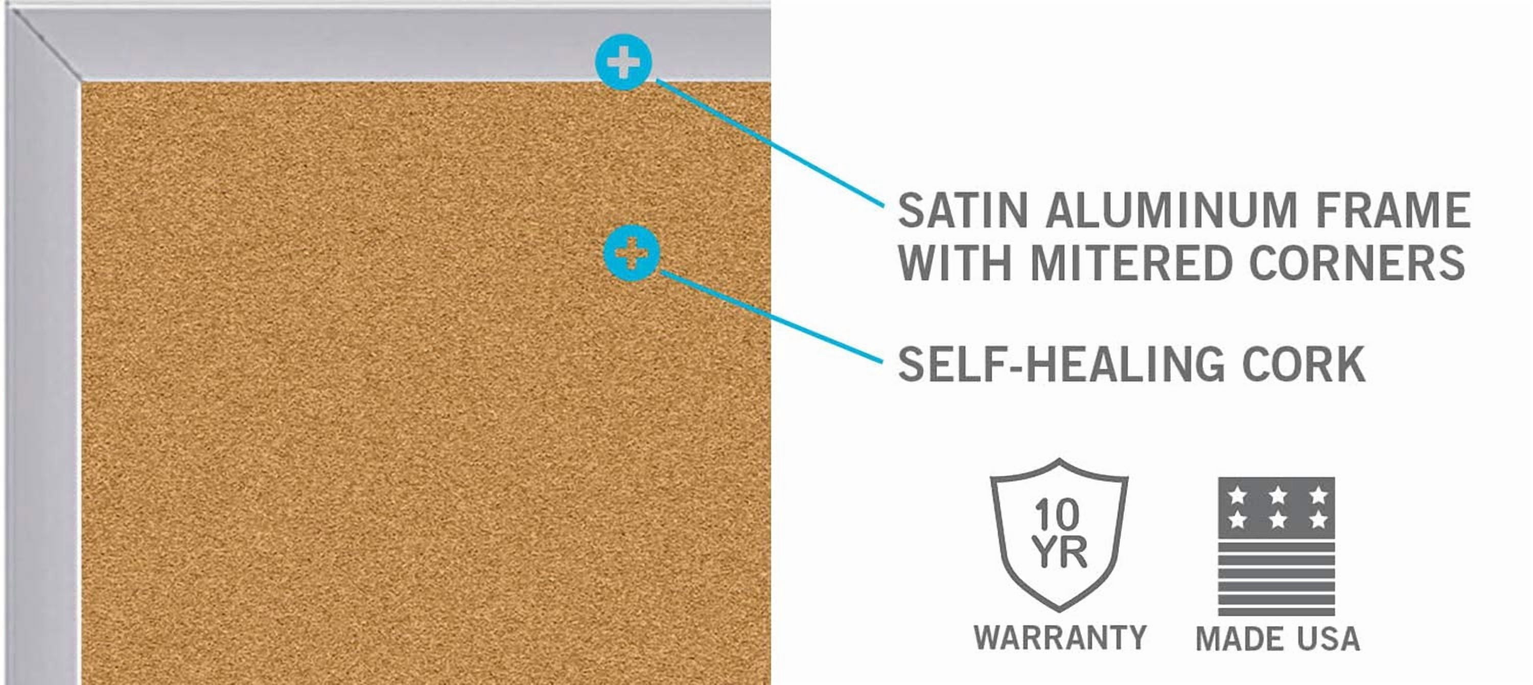 Ghent Natural Cork Bulletin Board - Satin Aluminum Frame - 4ft H x 7ft  4"W