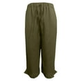 thumbnail image 4 of FUNUONY Womens Cropped Yoga Sweatpants Wide Leg High Waisted Lounge Pajamas Pants Comfy Workout Loose Pants with Pockets Linen Solid Color Casual Elastic Waistband Ruffled Seven Quarter Pants Green M, 4 of 5