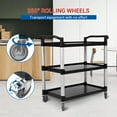 thumbnail image 3 of Lumiparty 3 Tier Service Utility Cart, Rolling Utility/Push Cart with Brake Wheel, Heavy Duty Food Service Cart, for Office, Warehouse, Restaurant, 360 lbs Capacity, Black, 3 of 7