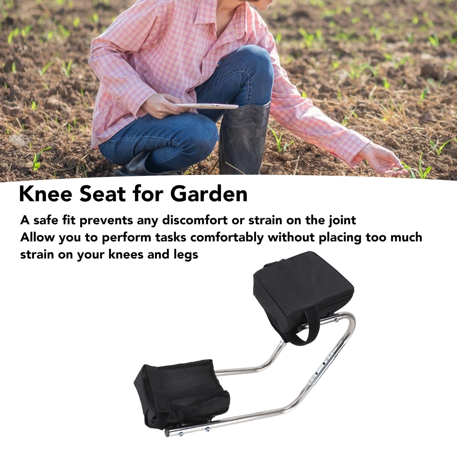 Suodoka 6.3” x 14.6” Folding Stainless Steel Knee Seat & Garden Workbench – Ergonomic, Portable, Multi‑Use Kneeler with Ankle Support