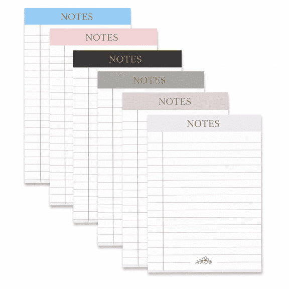 6 Pack Wide Ruled Legal Pads 5 x 8, 180 Sheets White Writing Pads, Perforated Pages, Thick Backing for Office Work, Meetings & Daily Planning
