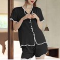 thumbnail image 2 of HUJlwoi Button down Lounge Sets for Women Short Sleeve Classic Pjs Sleepwear Casual Solid Color 2 Piece Pajama Suit Summer Loungewear 2025, 2 of 3
