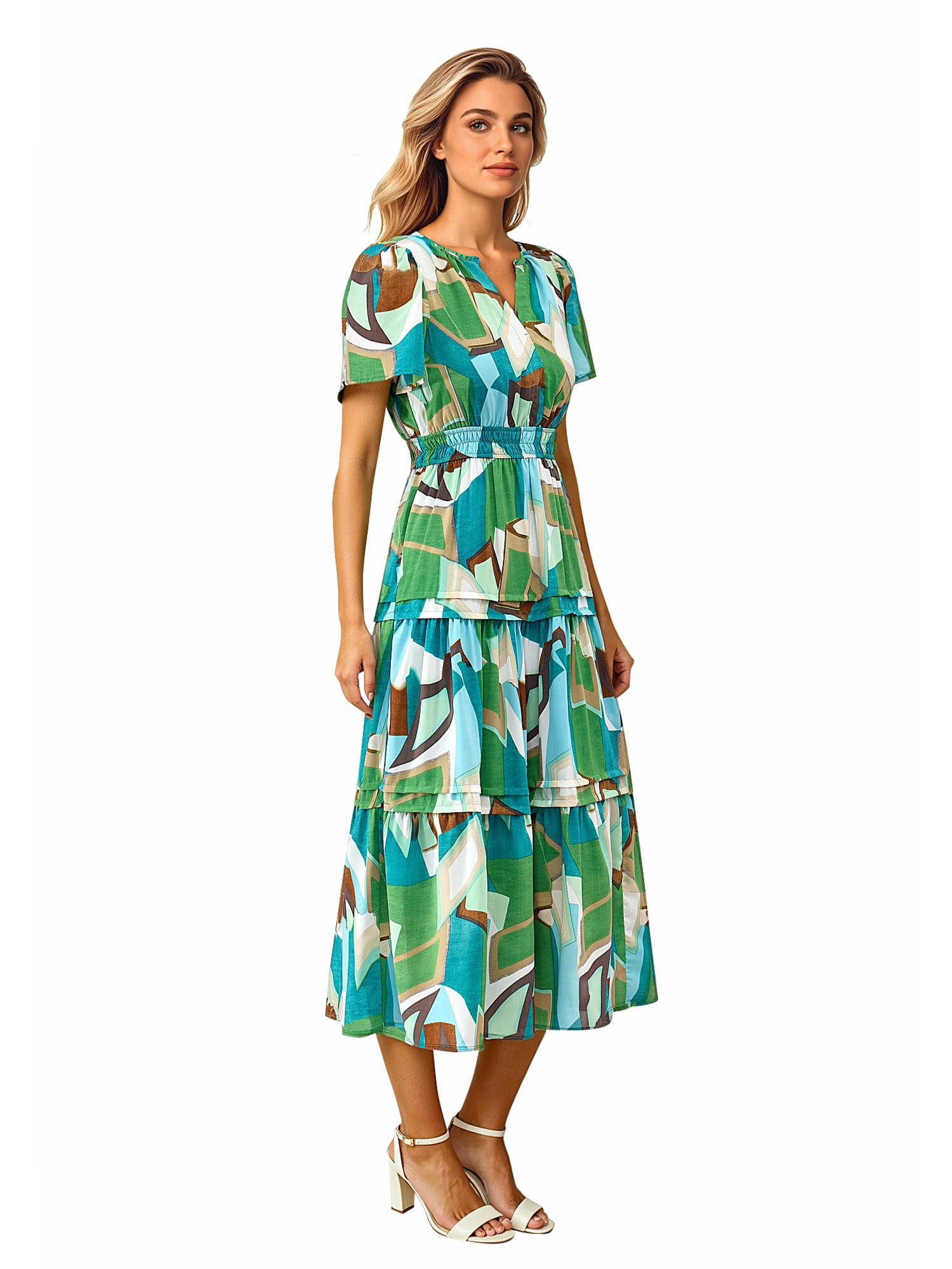 PRETTYGARDEN Women's Tiered Maxi Dress with Short Sleeves, Sizes S-XXL