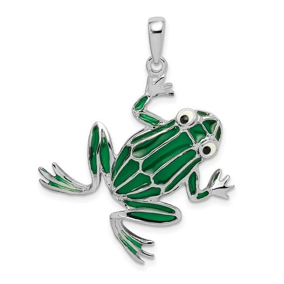 Finest Gold Sterling Silver Polished Enameled Green Frog Pendant