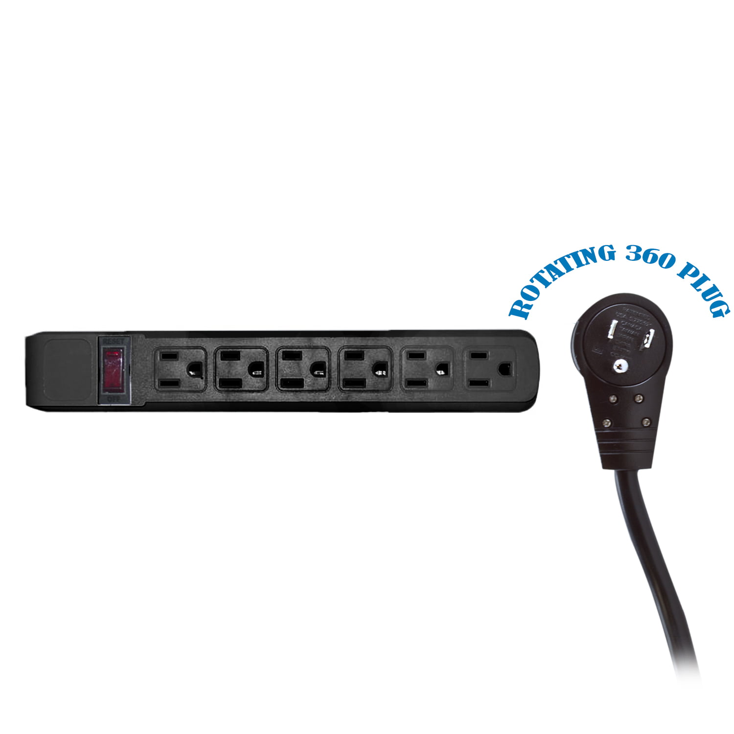 Black 10-Pack 6 Outlet Power Strip with 3 Foot Extension Cord 