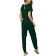 thumbnail image 7 of MLANM Women Short Sleeve Casual Off Shoulder Jumpsuit Elastic Waist Stretchy Long Romper with Pockets, S Dark Green, 7 of 7